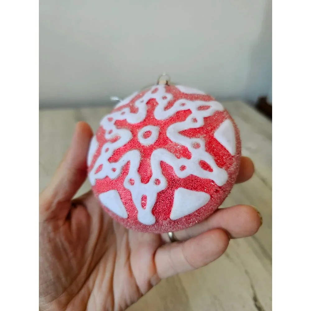 Sugared snowflake red velvet glass ornament unique‎ Xmas tree